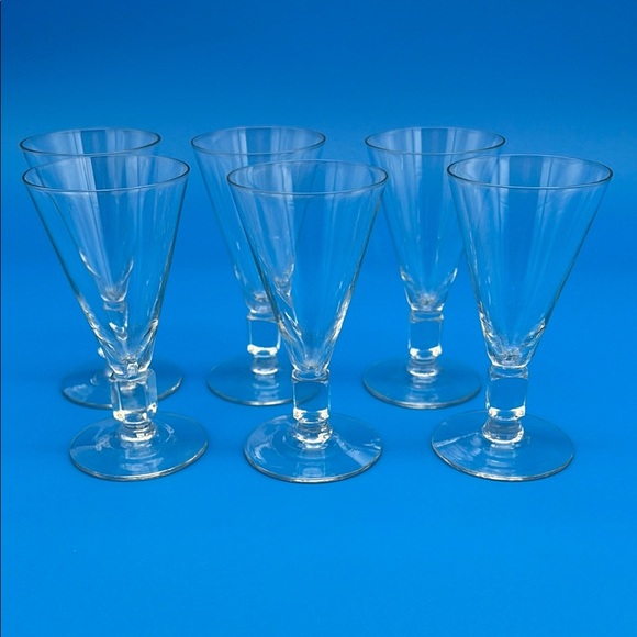 Crystal Cordial Shot Glasses Footed Base with Glass Cube 4 1/4” Tall (Set of 6) - Picture 1 of 6
